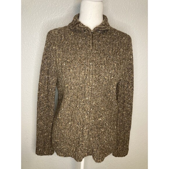 Charter Club Sweaters - Charter Club Petite Sweater Womens S Brown Wool Blend Zip Front Ribbed Cardigan